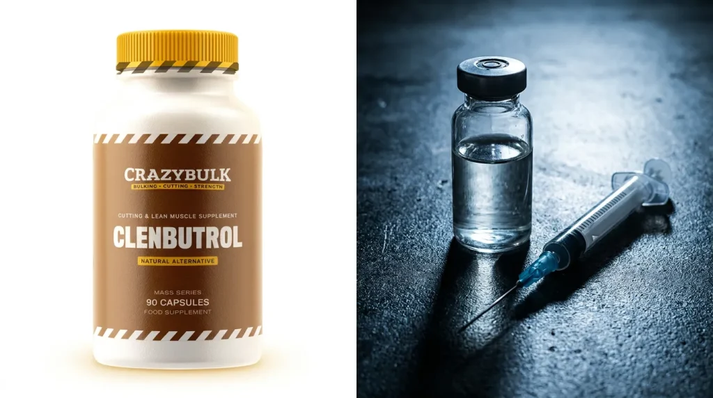 Comparación visual entre el suplemento legal Clenbutrol y el peligroso fármaco Clenbuterol.