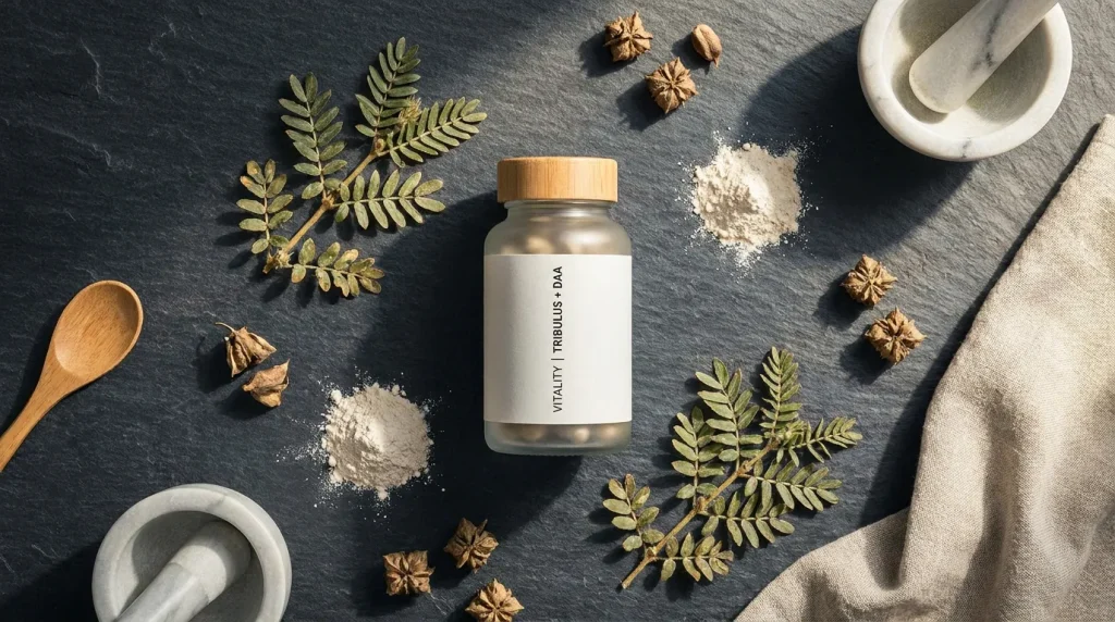 Suplemento legal y seguro rodeado de ingredientes naturales como Tribulus Terrestris.